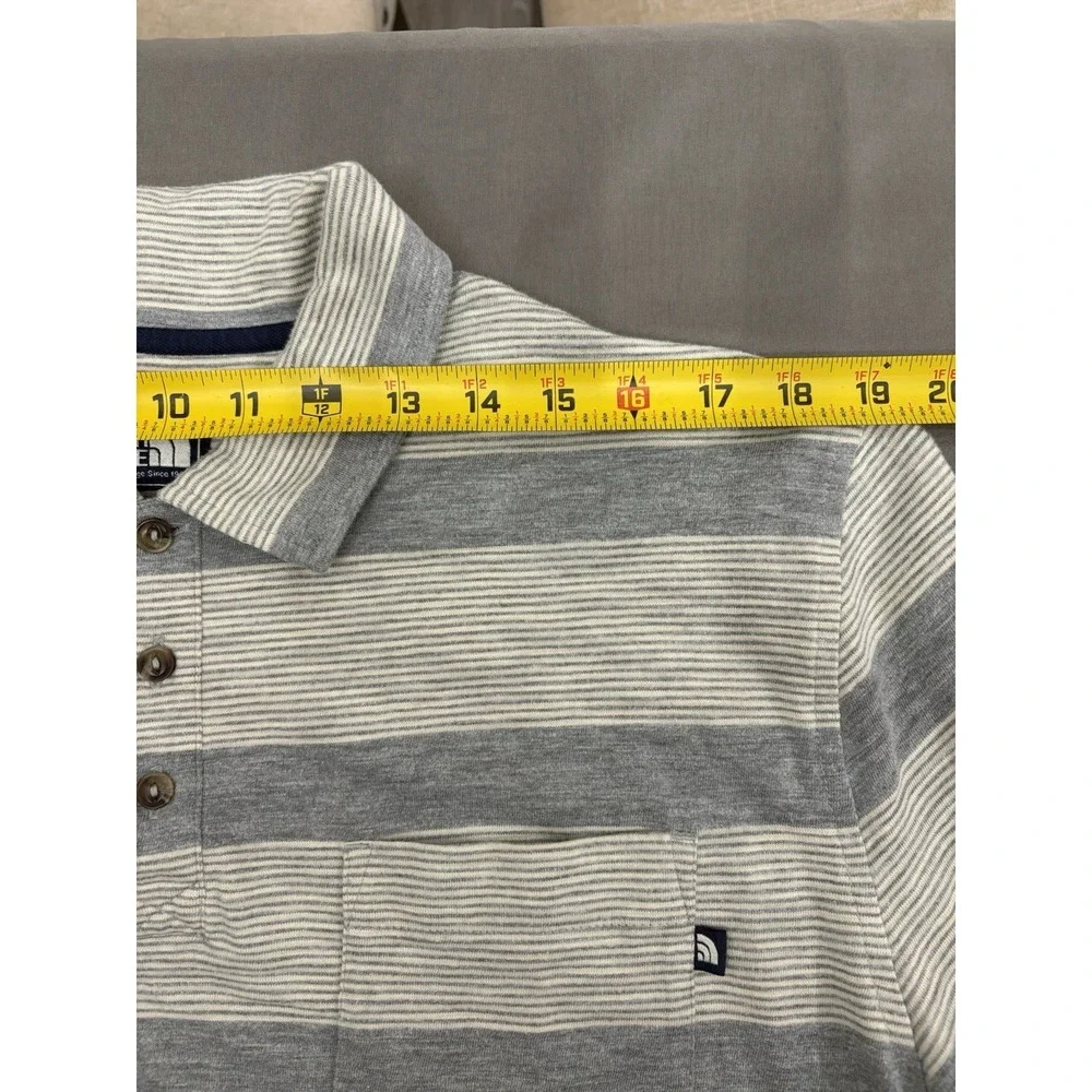 The North Face Gray Striped Polo - Men's Large - 70% Cotton/30% Poly